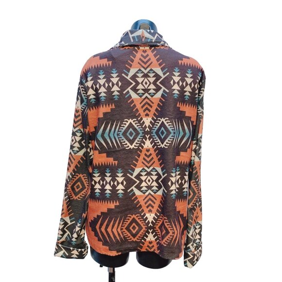 Misslook Brown, Tan, Ivory, & Blue Tribal Print Blaze/ Jacket Size 3XL - Picture 2 of 6